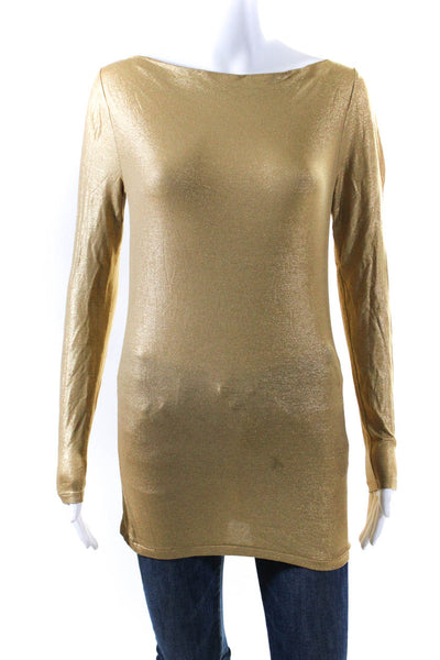 Ralph Lauren Womens  Long Sleeve Shimmer Boat Neck Blouse Gold Size S