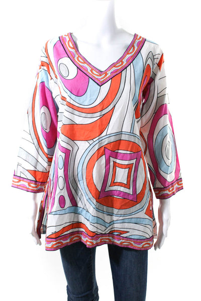 Gretchen Scott Designs Womens V Neck Blouse Multi Colored Size Medium