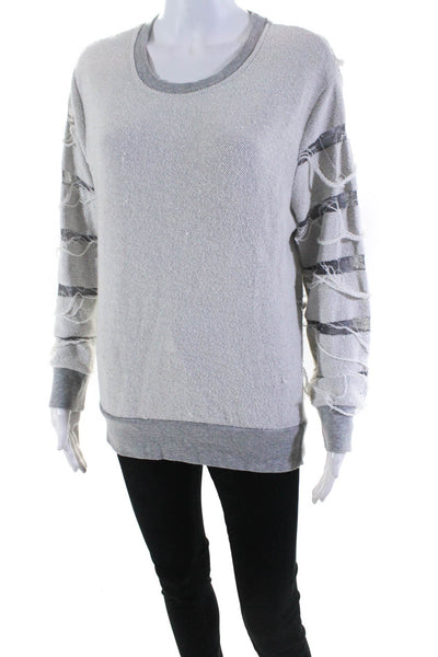 IRO Jeans Womens Cotton Distressed Long Sleeve Sweatshirt Gray White Size S