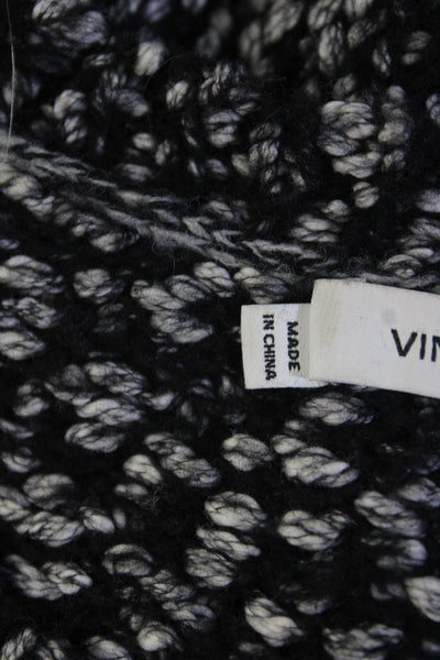 Vince Womens Cotton Round Neck Split Hem Long Sleeve Sweater Black White Size XS