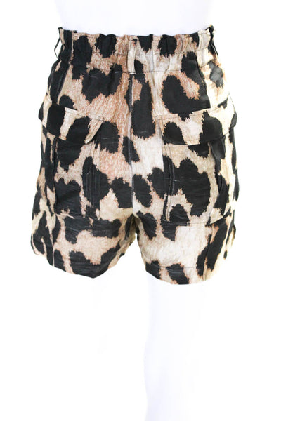 Ganni Women's High Waisted Cheetah Print Linen Shorts Brown Size 40