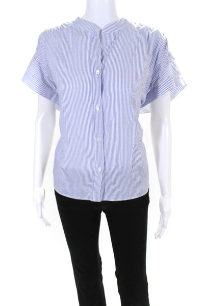 Felicite Women's Stripped Short Sleeve Collared Button Up Blouse Blue Size 3