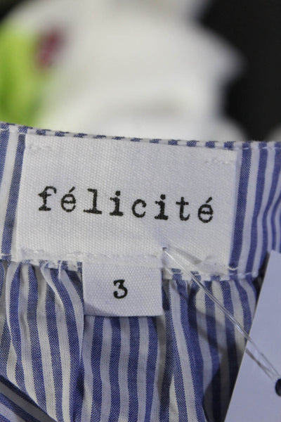 Felicite Women's Stripped Short Sleeve Collared Button Up Blouse Blue Size 3