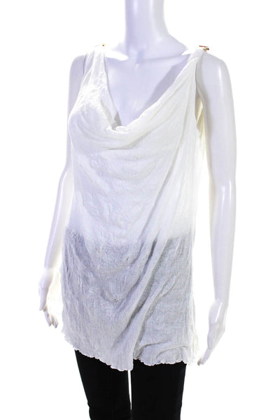 Letarte Handmade Womens White Scoop Neck Sleeveless Tunic Top Size S