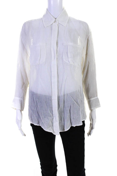 Elizabeth and James Womens White Collar Long Sleeve Button Down Shirt Size S