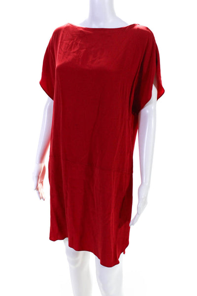 Milly Womens V-Neck Short Sleeve Front Zip Above Knee Tunic Dress Red Size L