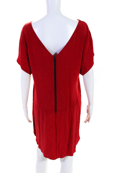 Milly Womens V-Neck Short Sleeve Front Zip Above Knee Tunic Dress Red Size L