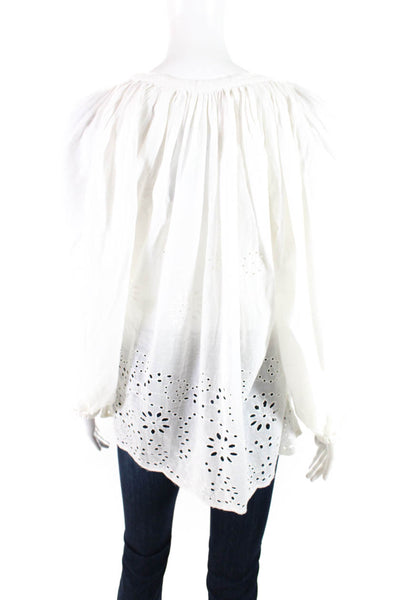 Nili Lotan Womens White Cotton Floral Lace V-Neck Long Sleeve Blouse Top Size XS