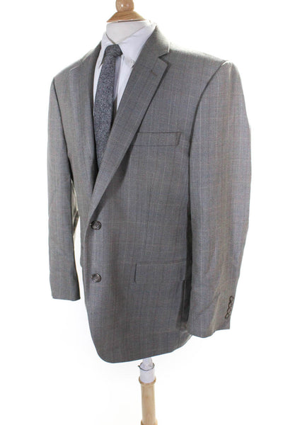 Joseph & Feiss Mens Wool Plaid Buttoned Collared Darted Blazer Gray Size EUR44