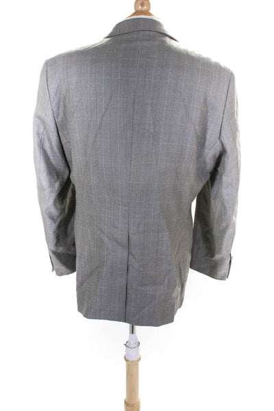 Joseph & Feiss Mens Wool Plaid Buttoned Collared Darted Blazer Gray Size EUR44
