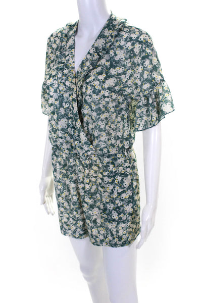 Sessun Womens Floral Print V-Neck Short Sleeve Blouson Romper Green Size 34