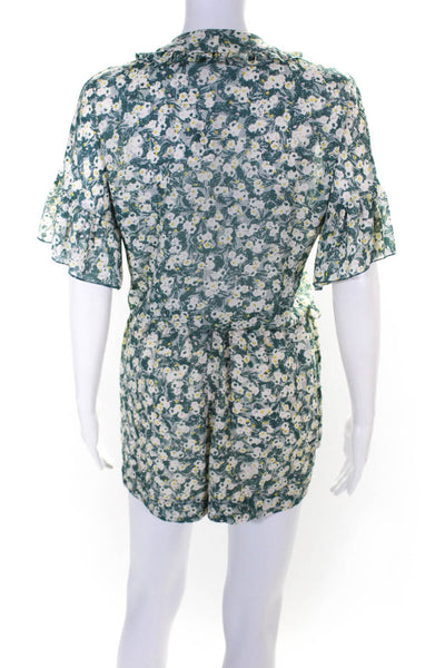 Sessun Womens Floral Print V-Neck Short Sleeve Blouson Romper Green Size 34
