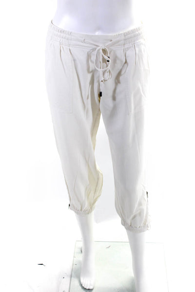 Go Silk Womens Silk Ruched Drawstring Zipped Hem Jogger Pants White Size XS
