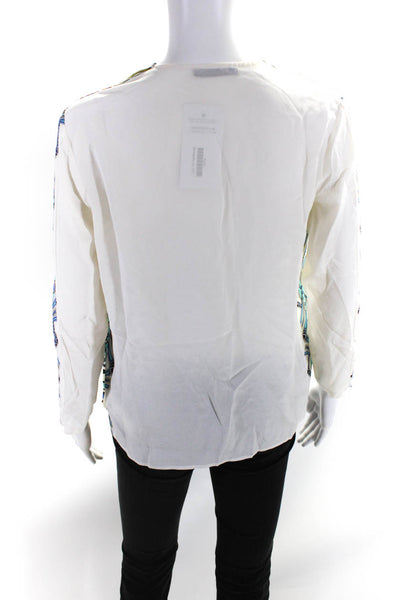 Pinko Womens Silk Abstract Print Long Sleeve V-Neck Blouse Top White Size 4