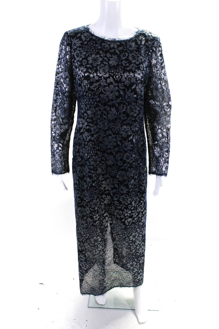 Chanel Womens Floral Lace Long Sleeve Gown Dress
