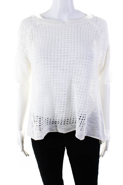 Rebecca Taylor Womens Scoop Neck Open Knit Solid Sweater White Size Small