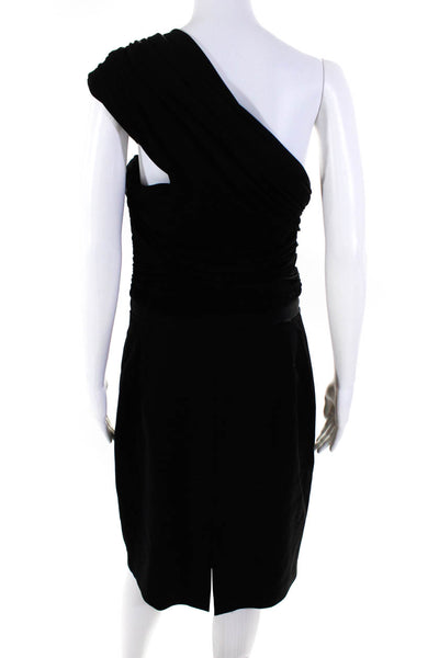 Giambattista Valli Womens Draped Pleated One Shoulder Sheath Dress Black Size XL