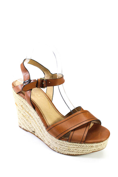 Splendid Womens Leather Woven Platform Wedge Espadrille Sandals Brown Size 10