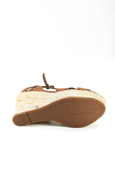 Splendid Womens Leather Woven Platform Wedge Espadrille Sandals Brown Size 10