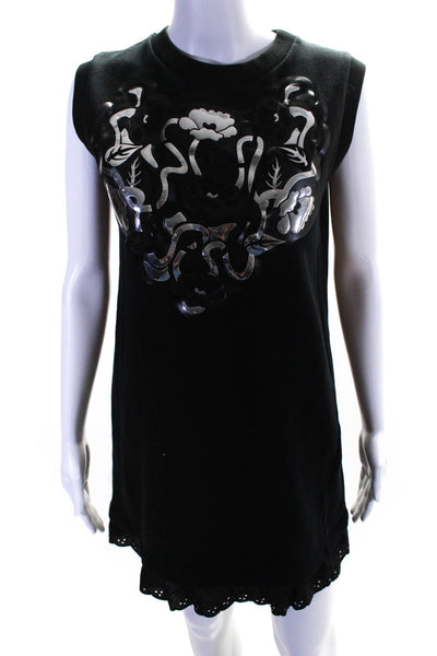 Christopher Kane Womens Chrome Floral Sleeveless Sweatshirt Dress Black Sz Large