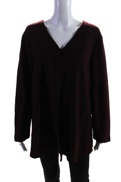 Eileen Fisher Womens Cardigan Sweater Merlot Purple Wool Size 1