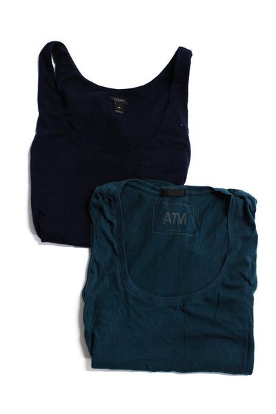 ATM J Crew Womens Solid Cotton Round Scoop Neck Tank Shirt Blue Size XS Lot 2