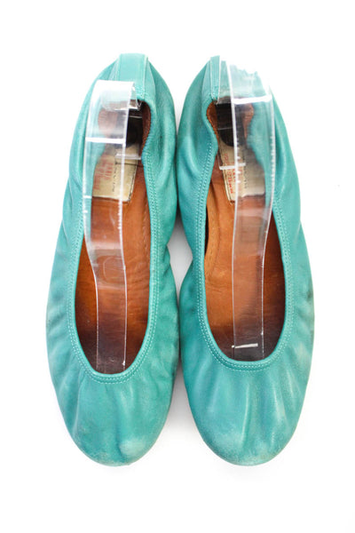 Lanvin Womens Solid Leather Round Toe Ballet Flats Green Size 6