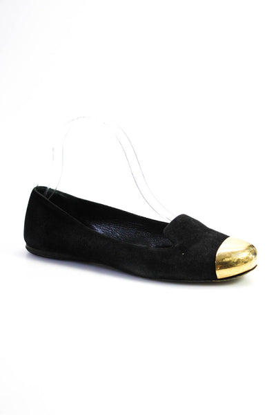 Yves Saint Laurent Womens Solid Suede Gold Cap Toe Ballet Flats Black Size 36