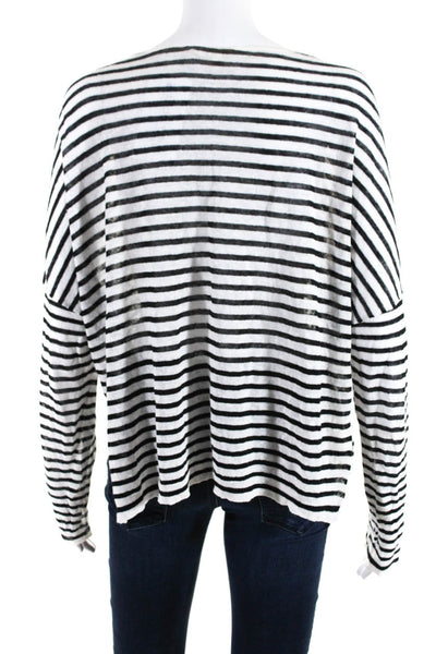Eileen Fisher Women's Long Sleeve Stripped Scoop Neck Sheer Blouse White Size M