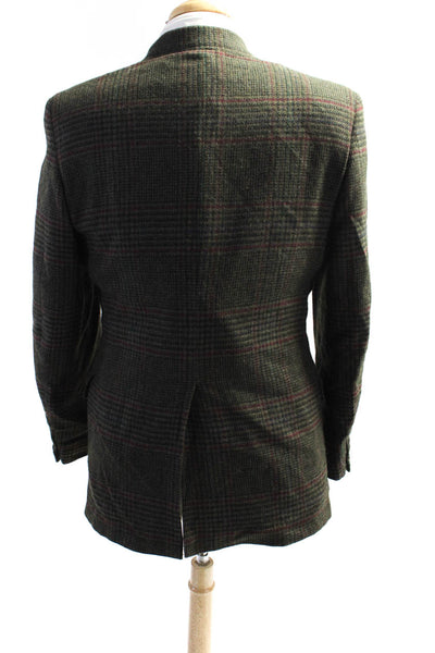 H. Freeman & Son Mens Wool Plaid Print Two Button Blazer Jacket Green Size 40