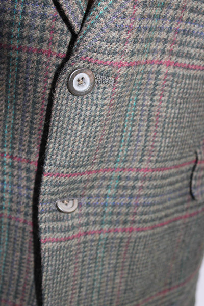 H. Freeman & Son Mens Wool Plaid Print Two Button Blazer Jacket Green Size 40