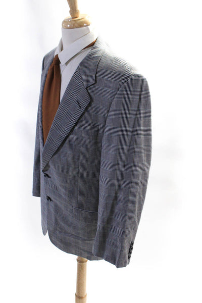 Carroll & Co Mens Wool Houndstooth Print Two Button Blazer White Black Size 42