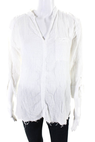 Stark Women's Cotton 3/4 Sleeve V Neck Blouse White Size XS