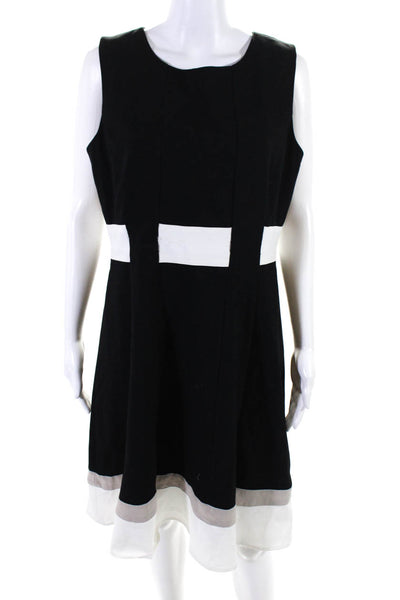 Calvin Klein Womens Black White Color Block Crew Neck Shift Dress Size 12