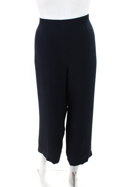 Eileen Fisher Women's Pleated Straight Leg Cropped Trousers Navy Size M