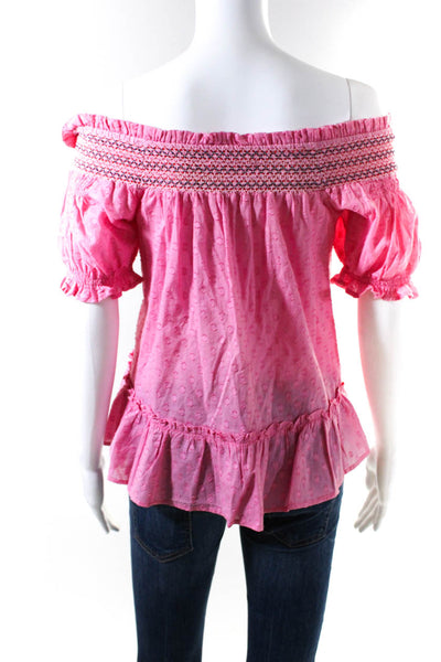 Banjanan Womens Textured Ruffle Off Shoulder Blouse Bubblegum Pink Size XS