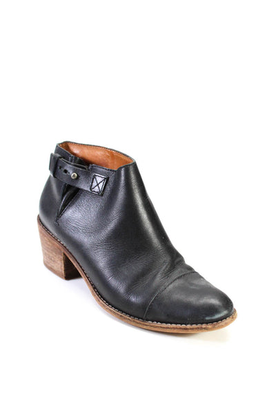 Madewell Womens Leather Cap Toe Adjustable Strap Cuban Heel Booties Black Size 7