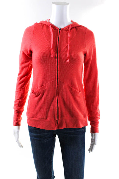 Saturday Sunday Womens Thermal Knit Hooded Zip Jacket Coral Size Extra Small