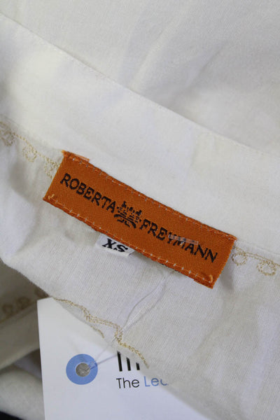 Roberta Freymann Womens Embroidered Side Split V Neck Tunic Top White Size XS