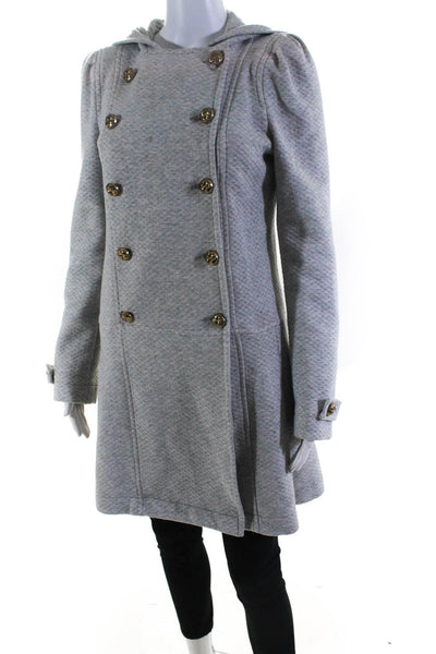 Juicy Couture Womens Hooded Open Front Solid Cotton Long Jacket Gray Size Small
