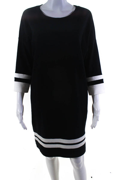 Vince Womens Scoop Neck Solid Striped Cotton Midi Sweater Dress Black Size S