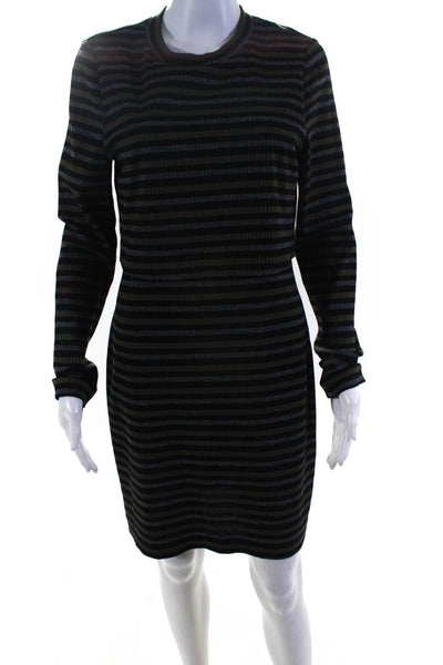 Artelier Nicole Miller Womens Crew Neck Striped Knit Midi Dress Multi Size M