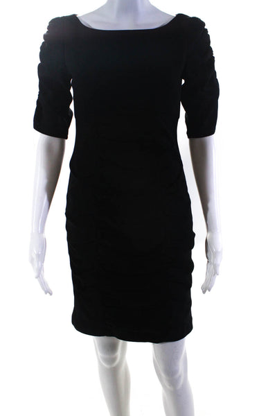 Nanette Lepore Womens Ruched Scoop Neck Half Sleeve Pencil Dress Black Size 2