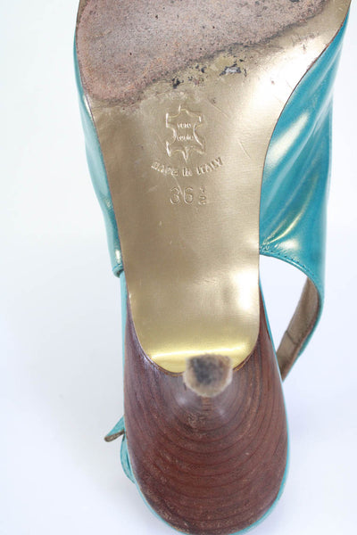 Charles Nolan Womens Leather Slingbacks Kitten Heels Blue Size EUR 36.5 US 6.5