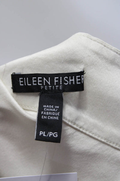 Eileen Fisher Petites Women's 3/4 Sleeve V Neck Blouse Ivory PL