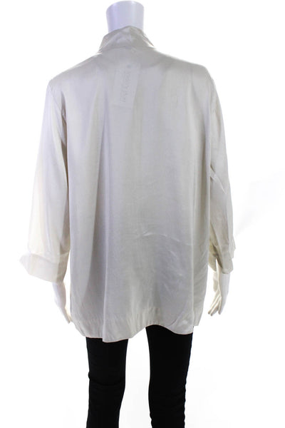 Eileen Fisher Petites Women's Silk Long Sleeve V Neck Blouse Ivory Size PL