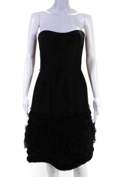 Badgley Mischka Womens Textured Hem Sleeveless Corset Midi Dress Black Size 10