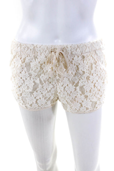 Rory Beca Womens Solid Floral Lace Cotton Mini Shorts Cream Beige Size Small