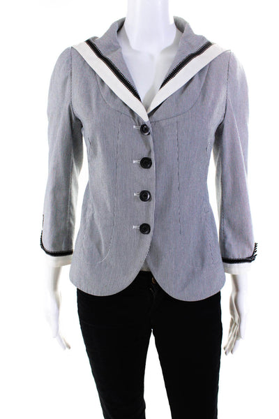 Peter Som Women's Collar Long Sleeves Four Button Unlined Jacket Striped Size 4