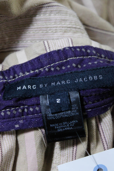 Marc By Marc Jacob Women's Halter Neck Side Pockets Striped Midi Beige Dress 2